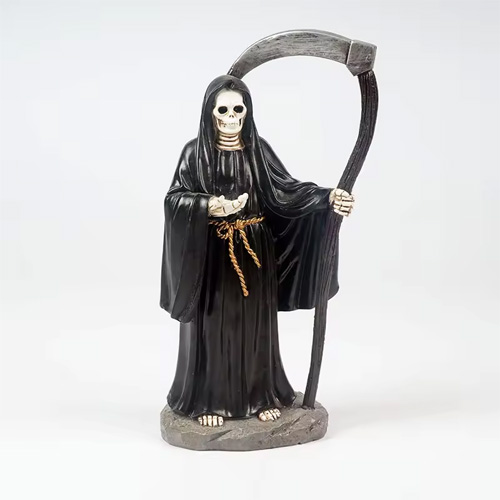 Goth decorations resin grim reaper skeleton figurine holy angel of death Santa Muerte with scythe statue handicraft sculpture