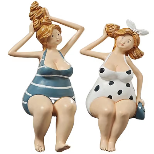 Resin Beach Women Statue Sculpture Swimsuit Sexy Fat Woman Lady Figurine