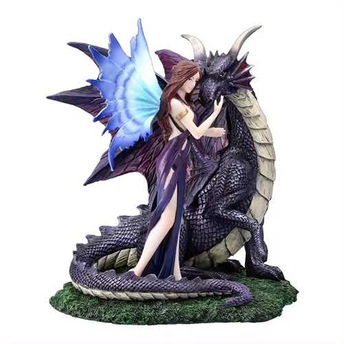 Resin fairy figurine Fairy Companion With Dragon Collectible statue