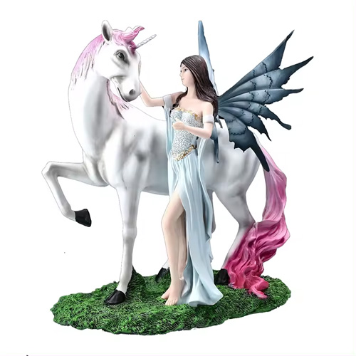 Home Decorative Companion Fairy With Unicorn Wolf Collectible Statue Polyresin Fairy