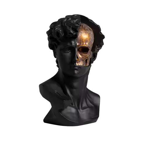 Custom creative home decor resin art crafts head sculpture black and gold David skeleton bust statue decorative accent ornament