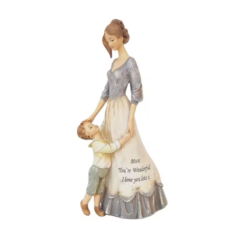 Resin Crafts Family Love Sculpture Long Dress Mother And Son Figurine