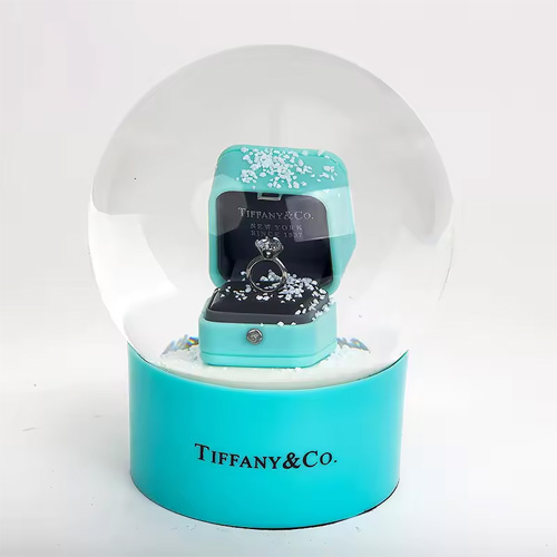 100mm High Quality Custom Gift Plastic Base Ring Tiffany and CO Jewelry Blue snowglobe Souvenir