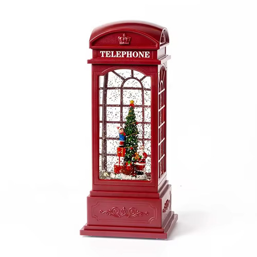 Handmade Resin British Telephone Booth Music Box Lantern Snow Globe for Kids Perfect Christmas Gift for Girls