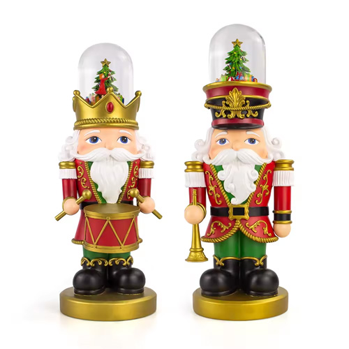 Custom 40cm Music Walnut Soldiers Snow Ball Navidad Tree Trumpet Christmas Walnut Soldier Snow Globe Nutcracker