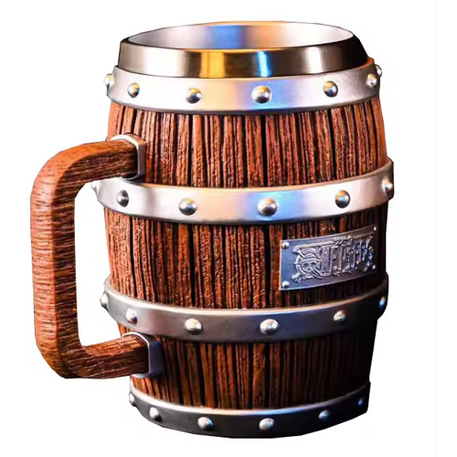 Personality Simulation Wooden Barrel Viking Resin Mug Stainless Steel Beer Tea Cups Bar Drinking Mug