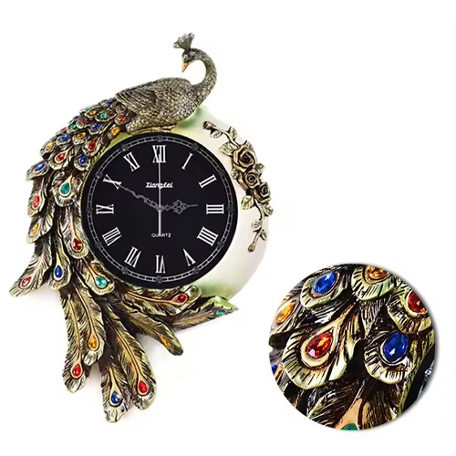 Cheap antique resin peacock wall clock