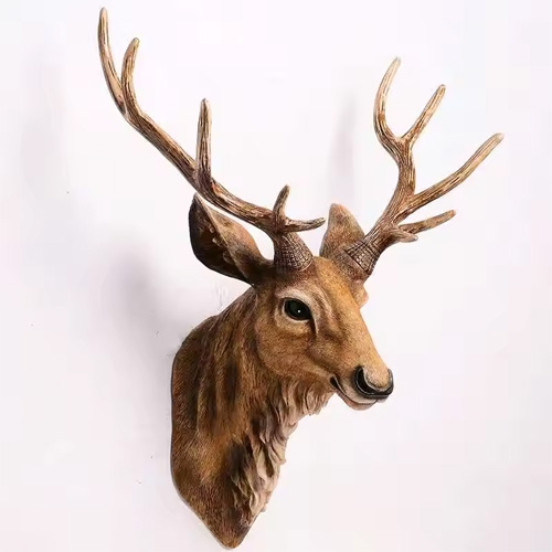 Faux Deer Head Faux Taxidermy Animal Head Wall Decor Handmade Farmhouse Decor Resin Home Decoration Accessories Modern for Wall