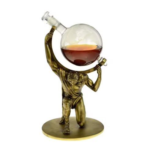 Bronze Resin Atlas Globe Whiskey Decanter bottle holder tabletop sculpture