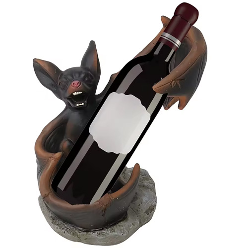 Halloween Spooky Tabletop Decoration Resin Bat Wine Bottle Holder Figurine Statue