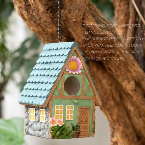 Resin garden decoration bird house outdoor tree pendant ornament vintage hanging birdhosue