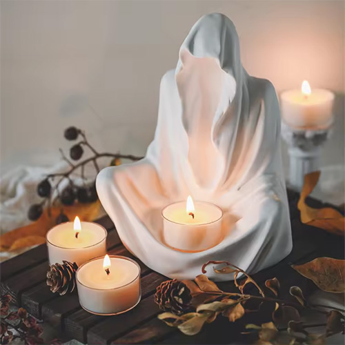 Custom resin pure white casting ghost witch candle holder