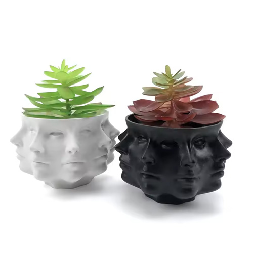 Resin multi-face succulent planter vase small face planter head indoor plat pot