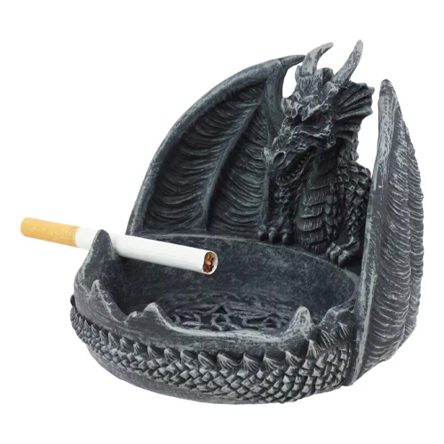 Mythical Guardian Dragon With Round Cigarette Ashtray Statue