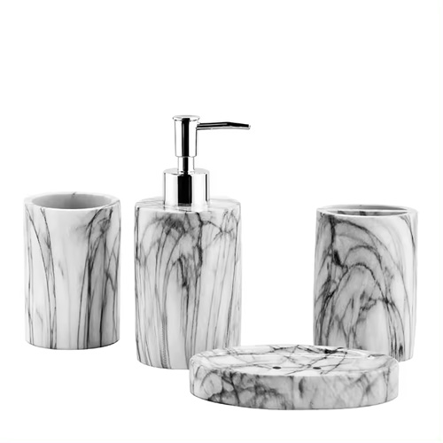 Guaranteed Quality Marble Print Polyresin Bathroom Decorative Bath Accessories Kit