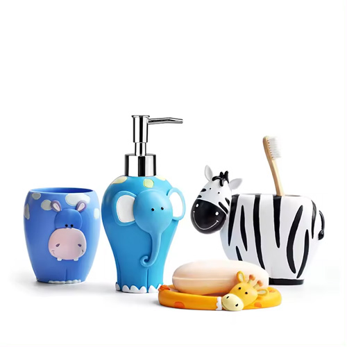 Colorful Animals Four-piece Polyresin Sanitary Ware Bathroom Accessories For Children