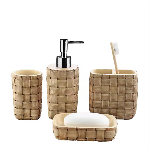 New Arrival Good Quality Multi-color Basket-weave Polyresin Bathroom Accessories Set